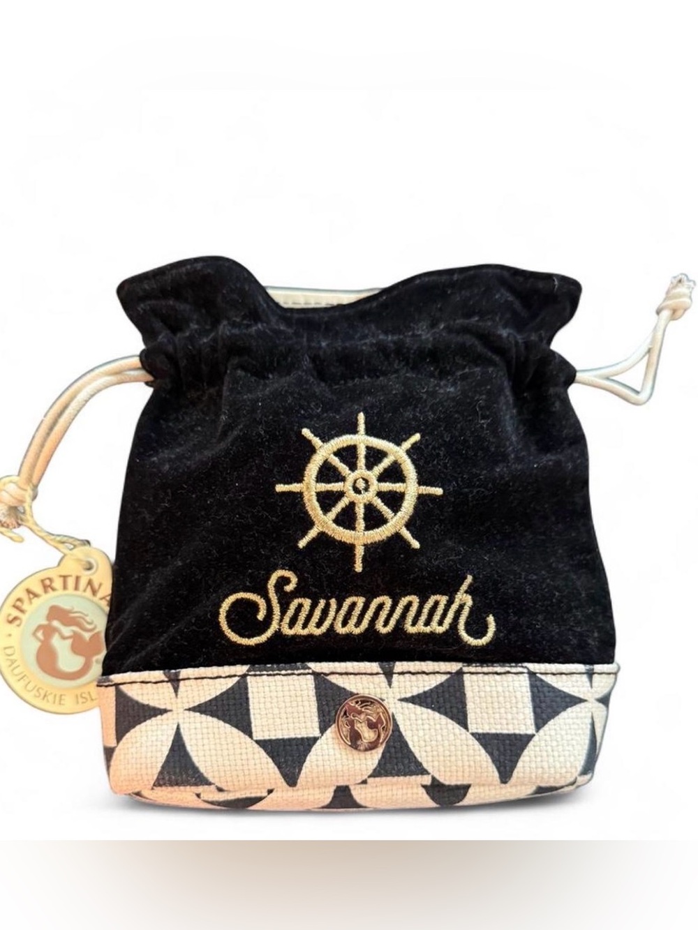 NWT SPARTINA 449 keepsake velvet and linen bag with Savannah embroidery on front